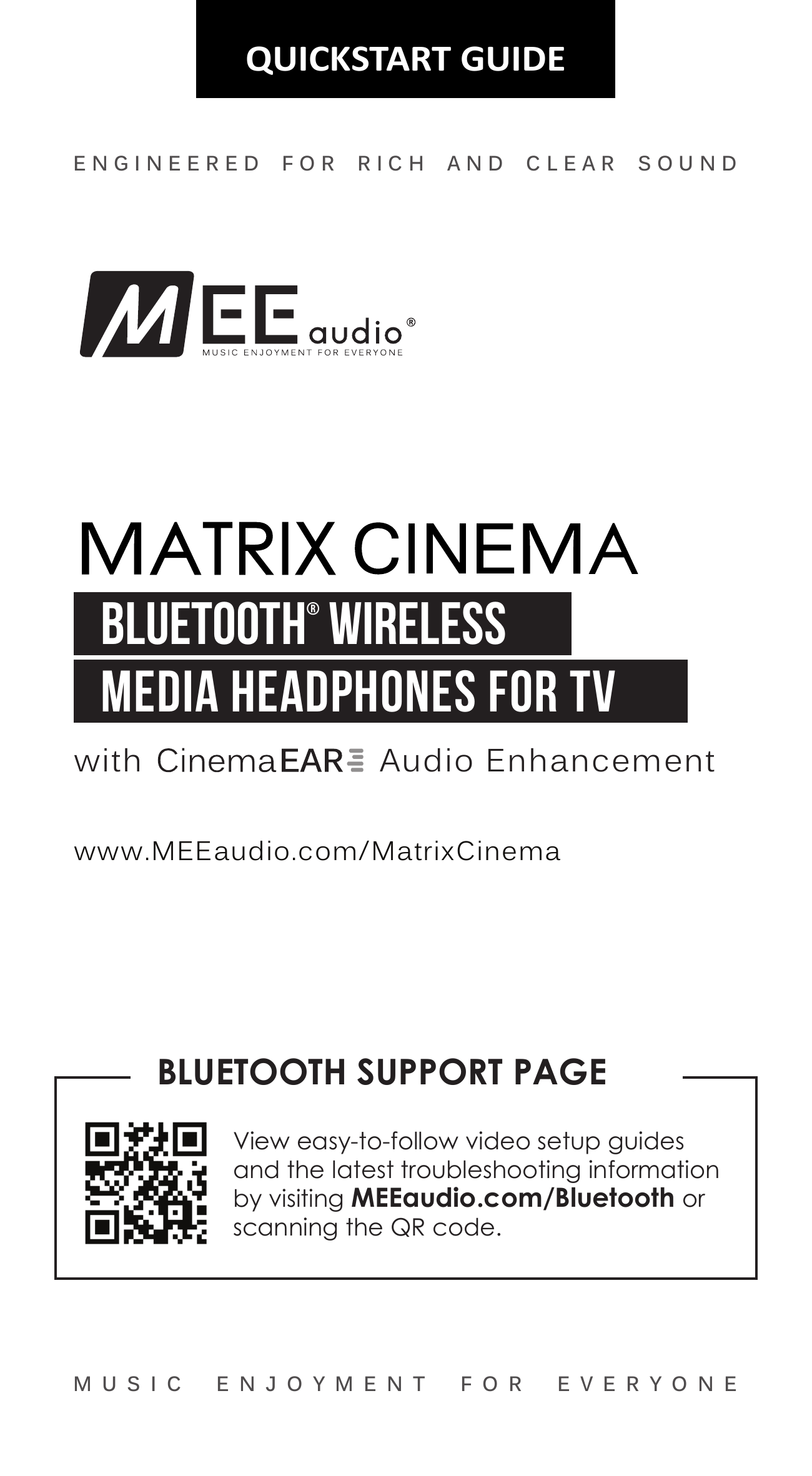 MEE audio Matrix Cinema Bluetooth Wireless Media Headphones for TV with CinemaEAR Audio Enhancement — Quickstart Guide cover