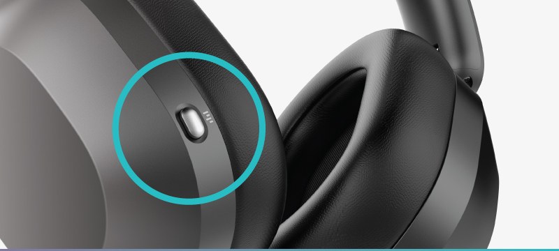 Close-up of the dedicated CinemaEAR button on the earcup